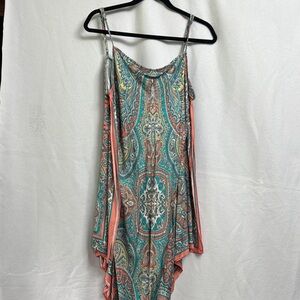 Anthropologie Blue and Green Asymmetrical Sundress